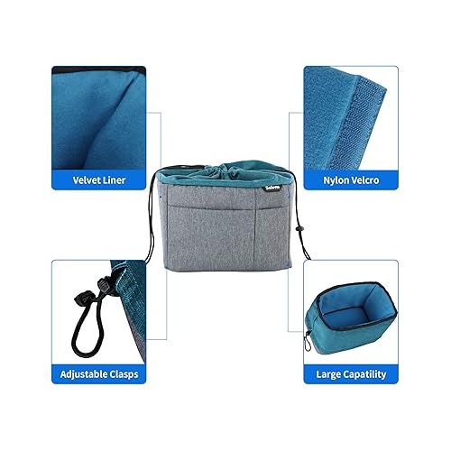  Selens Camera Bag for Backpack, Shockproof DLSR SLR Insert Case Bag, Water Resistant Protection Organizer Inner Bag for SLR DSLR Mirrorless Cameras, Lenses, Cable and Other Photography Gear, Blue-Grey