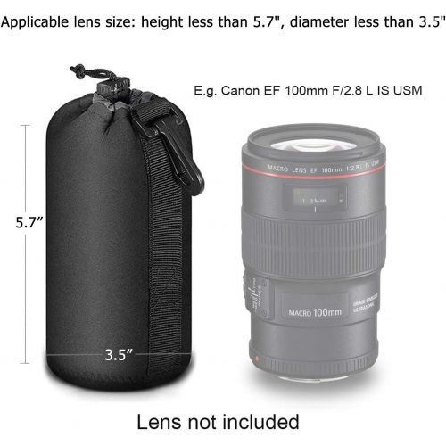  Selens Protective Drawstring Neoprene DSLR Camera Lens Pouch Bag Compatible with Sony Olympus Panasonic, Large Size(Black)