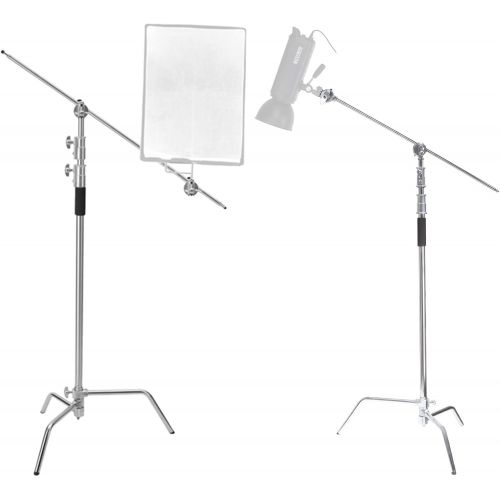  Selens Stainless Steel Max Height 10ft 300cm Adjustable C-Stand with 4.2ft128cm Holding Arm, 2 Pieces Grip Head for Photography Studio Video Reflector, Monolight and Other Equipm