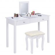 Seleq Flip Top Mirror Wood & MDF Vanity Dressing Table with Stool