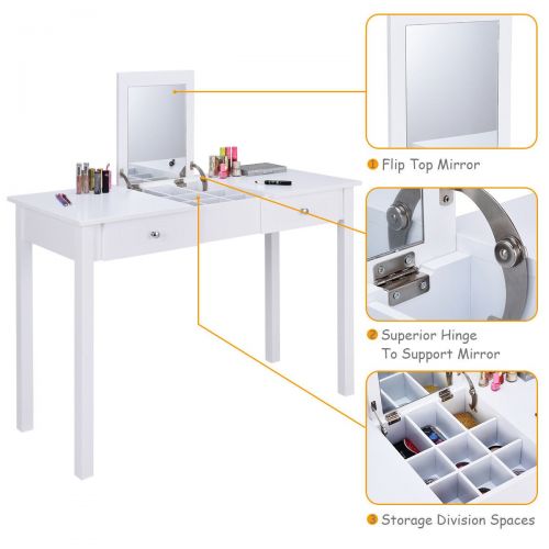  Seleq Flip Top Mirror Wood & MDF Vanity Dressing Table with Stool