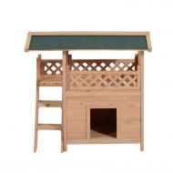 Seleq 2-Story Outdoor Fir Wood Cat Shelter Bed Platform with Roof