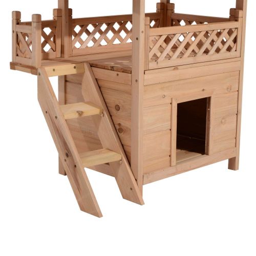  Seleq 2-Story Outdoor Fir Wood Cat Shelter Bed Platform with Roof