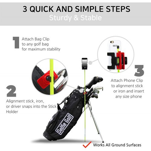  [무료배송] 셀피골프 스윙 기록 휴대전화 홀더 골프 분석기 악세사리 SelfieGOLF Record Golf Swing - Cell Phone Holder Golf Analyzer Accessories | Winner of The PGA Best Product | Selfie Putting Training Aids Works with Any Golf Bag and Alignment Sti