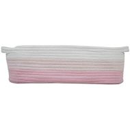 Sellaro Home Cotton Rope Diaper Caddy Basket for Nursery Changing Table and Storage | 16” x 6” x 5” Decorative Baby or Kids Room Organizer for Diapers, Wipes, or Small Toys | Pink/White