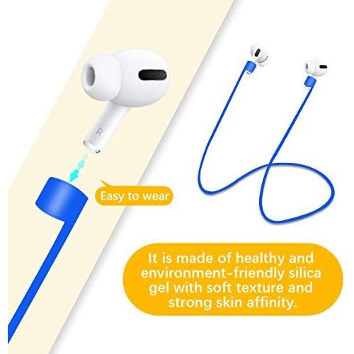  [아마존베스트]Seltureone Pack of 6 compatible with AirPods 1 and 2/3 Pro, holder strap for AirPods made of supple silicone, perfect for hanging the headphones around the neck (black, blue, mint,