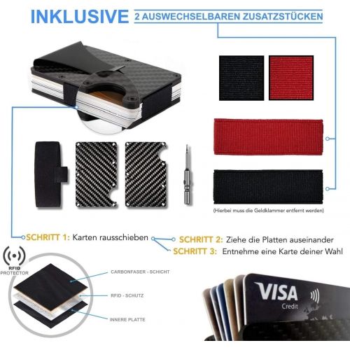  SEMLIMIT Premium Kreditkartenetui Carbon - Geldklammer NFC & RFID Schutz - Geldboerse Herren 1 bis 15 Kreditkarten | Gratis E-Book, Schwarz/Grau