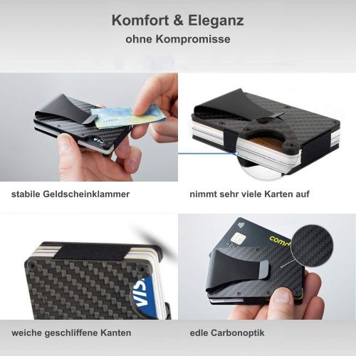  SEMLIMIT Premium Kreditkartenetui Carbon - Geldklammer NFC & RFID Schutz - Geldboerse Herren 1 bis 15 Kreditkarten | Gratis E-Book, Schwarz/Grau