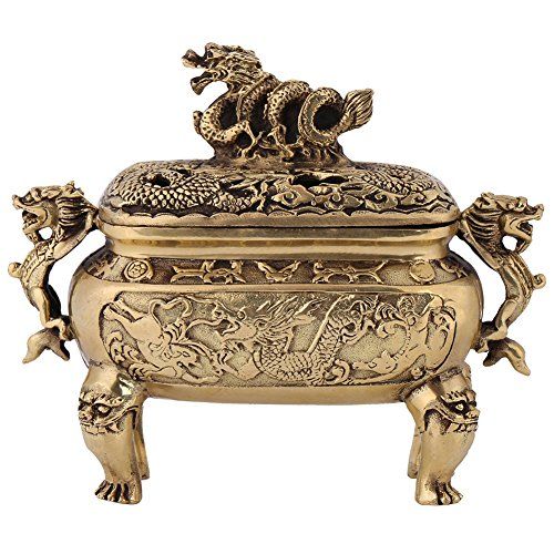  인센스스틱 Semme Antique Bronze Copper Incense Burner Holder with Lid, Stick Incense Burner and Cone Incense Holder Ash Catcher Home Decoration