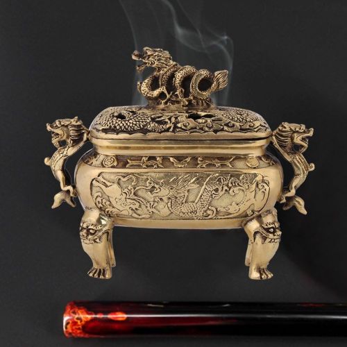  인센스스틱 Semme Antique Bronze Copper Incense Burner Holder with Lid, Stick Incense Burner and Cone Incense Holder Ash Catcher Home Decoration