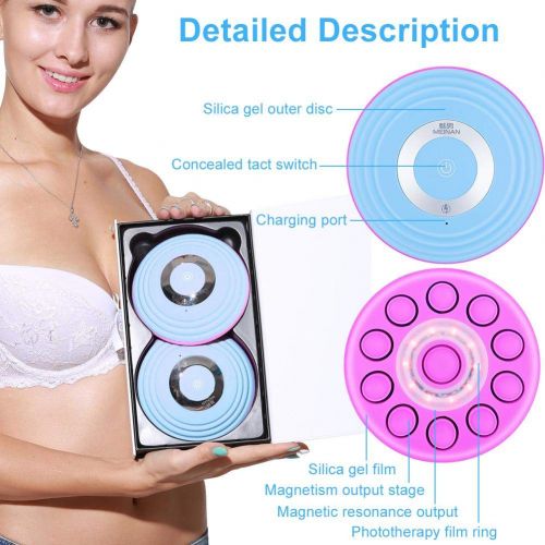  Semme Wireless Breast Massager, USB Electric Vibration Bust Lift Enhancer Machine with Hot Compress Function and Remote Control for Chest Enlargement Anti Sagging(Blue)