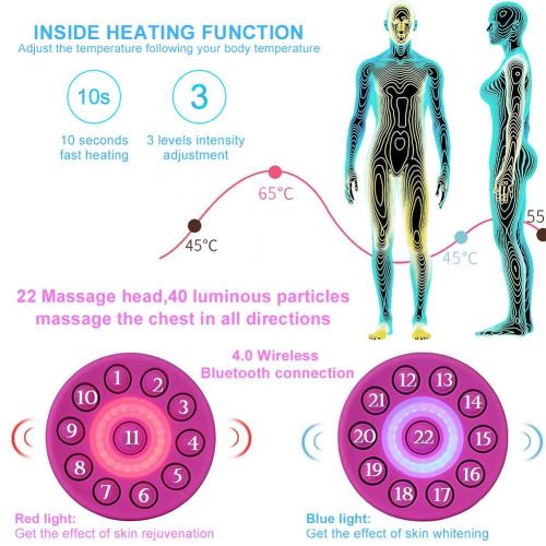  Semme Wireless Breast Massager, USB Electric Vibration Bust Lift Enhancer Machine with Hot Compress Function and Remote Control for Chest Enlargement Anti Sagging(Blue)