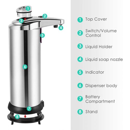  [아마존베스트]HAYI Soap Dispenser, Touchless Automatic Soap Dispenser, Upgraded Waterproof Base Infrared Motion Sensor Stainless Steel Dish Liquid Hands-Free Auto Hand Soap Dispenser