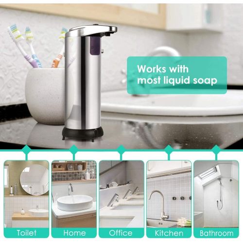  [아마존베스트]HAYI Soap Dispenser, Touchless Automatic Soap Dispenser, Upgraded Waterproof Base Infrared Motion Sensor Stainless Steel Dish Liquid Hands-Free Auto Hand Soap Dispenser