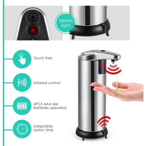  [아마존베스트]HAYI Soap Dispenser, Touchless Automatic Soap Dispenser, Upgraded Waterproof Base Infrared Motion Sensor Stainless Steel Dish Liquid Hands-Free Auto Hand Soap Dispenser