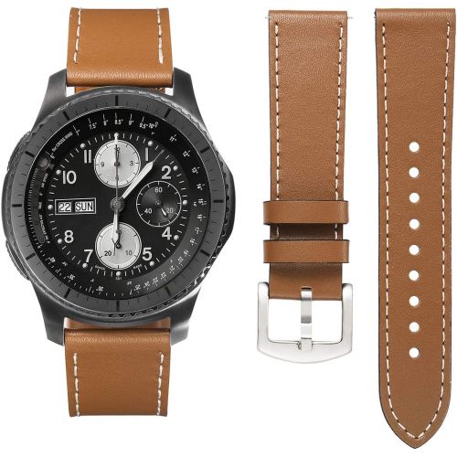 [아마존베스트]Senaro for Samsung Galaxy Watch 46mm Bands - 2 Pack 22mm Premium Genuine Leather Straps with Stainless Steel Buckle for Gear S3 Frontier/Classic, Brown + Black