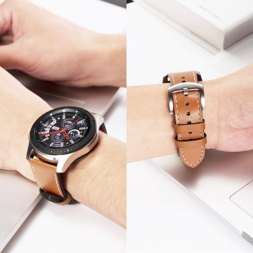  [아마존베스트]Senaro for Samsung Galaxy Watch 46mm Bands - 2 Pack 22mm Premium Genuine Leather Straps with Stainless Steel Buckle for Gear S3 Frontier/Classic, Brown + Black