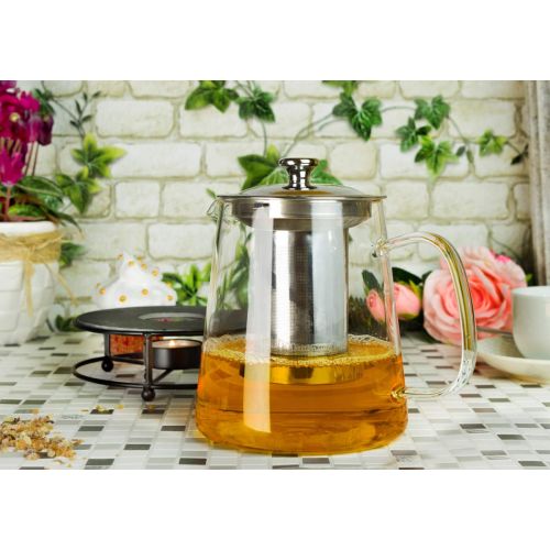  Sendez Teapot 1.2L with Stainless Steel Strainer and Warmer Tea Pot Glass Teapot Tea Pot Made of Borosilicate Glass