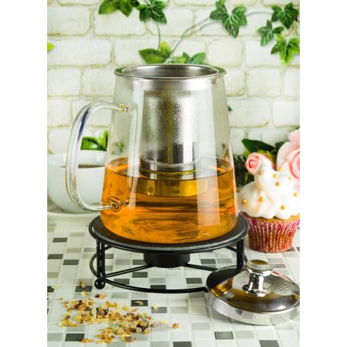  Sendez Teapot 1.2L with Stainless Steel Strainer and Warmer Tea Pot Glass Teapot Tea Pot Made of Borosilicate Glass