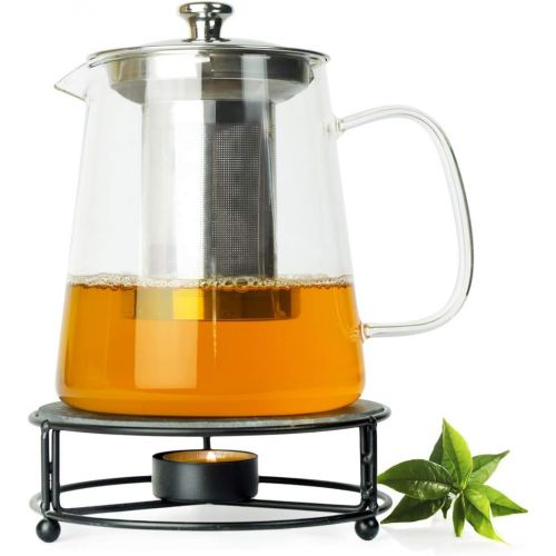  Sendez Teekanne 1,2L mit Edelstahl Sieb und Stoevchen Teebereiter Glaskanne Teeset Kanne aus Borosilikatglas