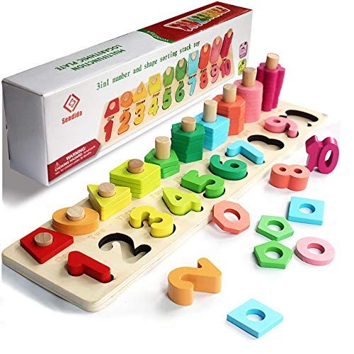  Sendida Alphabet Number Montessori Toys - Early Learning Math Toys Wood Puzzles ABC Letters Educational Sorting Count Toy Board for Toddlers, Preschool Stacking Blocks Gift Toys fo