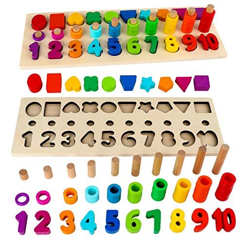  Montessori Toys for Toddlers, Sendida Shape Sorter Number and Math Stacking Blocks Toddlers Learning Toys Gift, Learning Puzzle Toys for Toddlers, Preschool Teaching, Early Educati