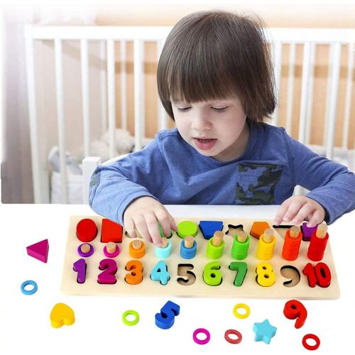  Montessori Toys for Toddlers, Sendida Shape Sorter Number and Math Stacking Blocks Toddlers Learning Toys Gift, Learning Puzzle Toys for Toddlers, Preschool Teaching, Early Educati