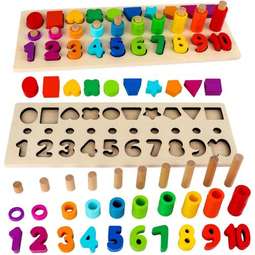  Montessori Toys for Toddlers, Sendida Shape Sorter Number and Math Stacking Blocks Toddlers Learning Toys Gift, Learning Puzzle Toys for Toddlers, Preschool Teaching, Early Educati