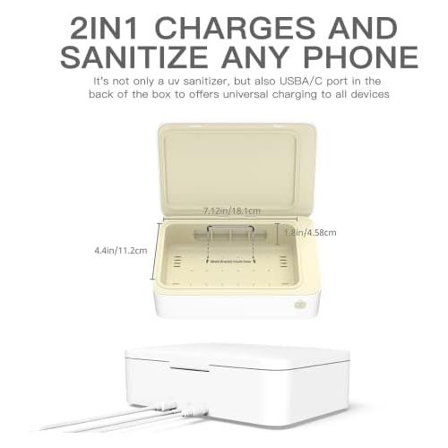  Senerport Phone Sanitizer Box UV Light Cell Phone Sterilizer with Dual USB A and C Charger Professional Test Proven Eliminates Rates up to 99.99% UV-C Cleaner