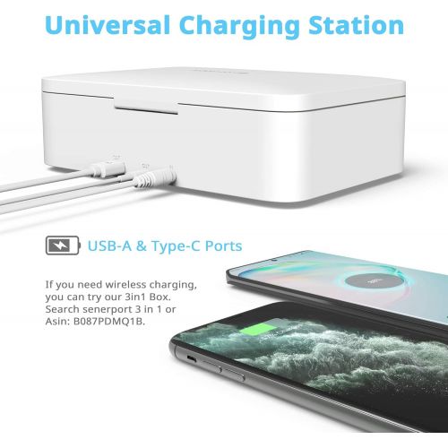  Senerport Phone Sanitizer Box UV Light Cell Phone Sterilizer with Dual USB A and C Charger Professional Test Proven Eliminates Rates up to 99.99% UV-C Cleaner