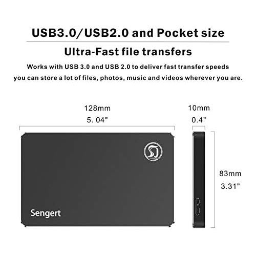  2.5 500GB Ultra Slim Portable External Hard Drive Sengert USB3.0 Mobile HDD Storage Compatible for PC, Desktop, Laptop, Xbox One, Xbox 360(Black)