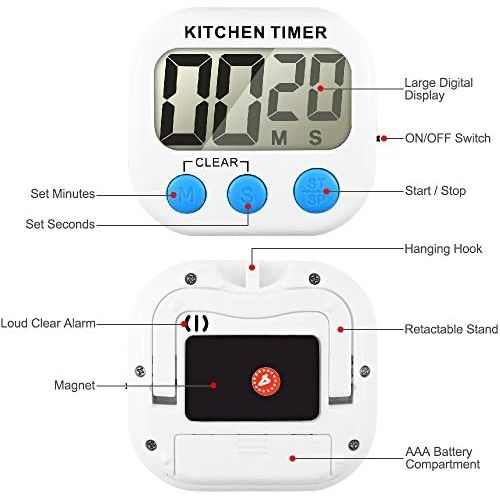  [아마존베스트]Senhai Kitchen Timer, Count Up/Down Large LCD Display, Electronic Storage Timer, Pack of 2