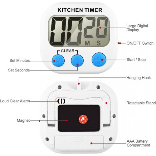  [아마존베스트]Senhai Kitchen Timer, Count Up/Down Large LCD Display, Electronic Storage Timer, Pack of 2