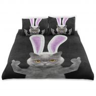 Senmiya senya 3 Pieces Duvet Cover Cat with Bunny Ears Soft Warm Twin Bedding Set Quilt Bed Covers for Kids Boys Girls