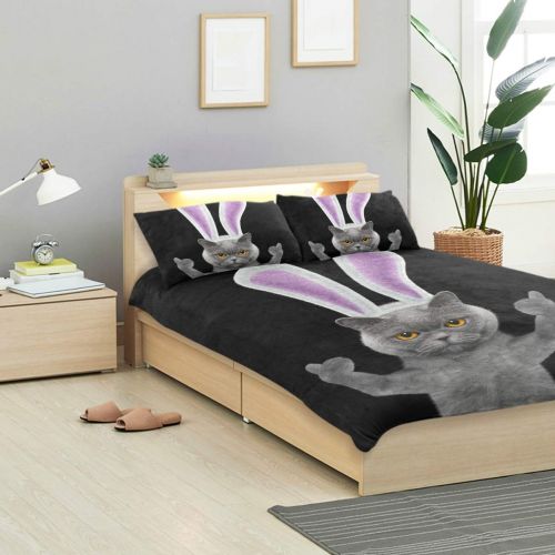  Senmiya senya 3 Pieces Duvet Cover Cat with Bunny Ears Soft Warm Twin Bedding Set Quilt Bed Covers for Kids Boys Girls