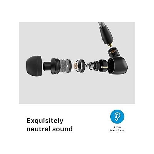 젠하이져 Sennheiser Consumer Audio IE 200 In-Ear Audiophile Headphones - TrueResponse Transducers for Neutral Sound, Impactful Bass, Detachable Braided Cable with Flexible Ear Hooks - Black
