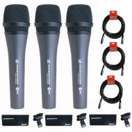 Sennheiser 3x e 835 Wired Cardioid Handheld Dynamic Lead Vocal Stage Microphone with Clip - With 3x Pyle PPMCL15 15ft Symmetric Microphone Cable, XLR Female to XLR Male