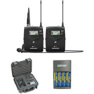 Sennheiser ew 112P G4 Camera-Mount Wireless Microphone System with ME 2-II Lavalier Mic Plus SKB iSeries Waterproof System Case and 4-Hour Rapid Charger (4 AA Batteries)