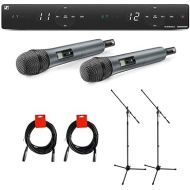 Sennheiser XSW 1-825 Dual-A Channel Wireless Microphone System with 2X Tripod Mic Stand & 2X XLR-XLR Cable Bundle