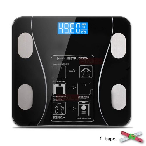  Sensitives Household LED Digital Weight Bathroom Balance Bluetooth Android or iOS Body Fat Scale Floor Scientific Smart Electronic,Black