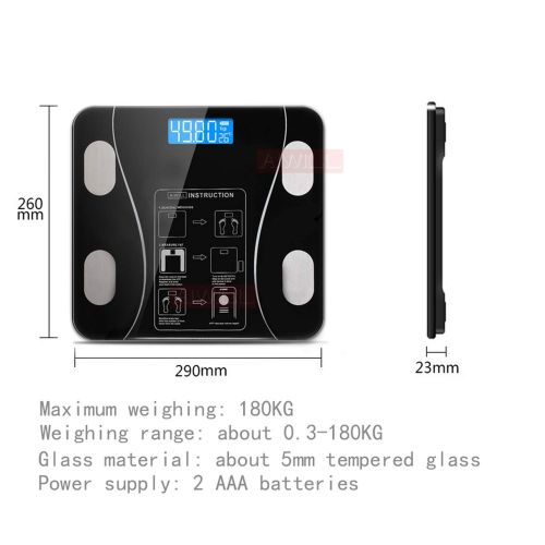  Sensitives Household LED Digital Weight Bathroom Balance Bluetooth Android or iOS Body Fat Scale Floor Scientific Smart Electronic,Black