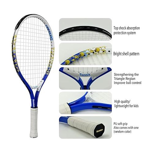  Senston 17/23 inch Tennis Racket for Kids 2-Pack Boys Girls Tennis Racquets Kids Complete Tennis Set with Balls