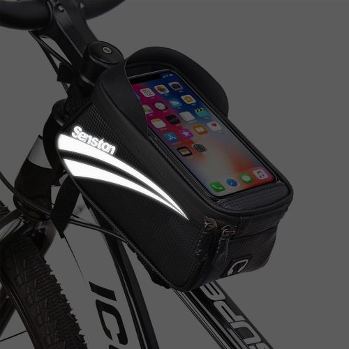  Senston Cycling Handlebar Bags with Waterproof Surface, Large Space Bicycle Front Frame Bag, Bicycle Storage Bag for Phone Below 6.5 inch