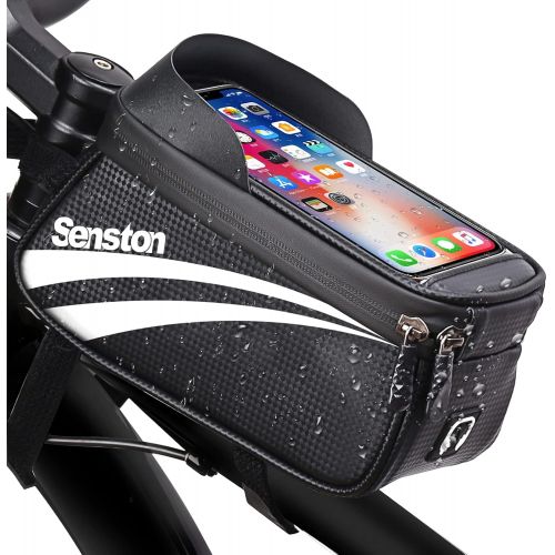  Senston Cycling Handlebar Bags with Waterproof Surface, Large Space Bicycle Front Frame Bag, Bicycle Storage Bag for Phone Below 6.5 inch