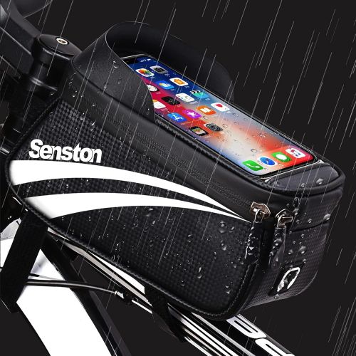  Senston Cycling Handlebar Bags with Waterproof Surface, Large Space Bicycle Front Frame Bag, Bicycle Storage Bag for Phone Below 6.5 inch