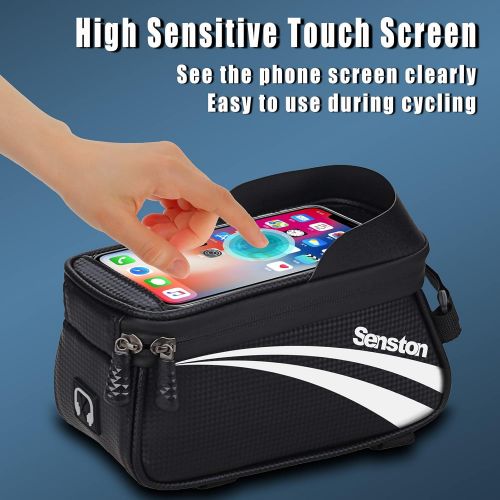  Senston Cycling Handlebar Bags with Waterproof Surface, Large Space Bicycle Front Frame Bag, Bicycle Storage Bag for Phone Below 6.5 inch