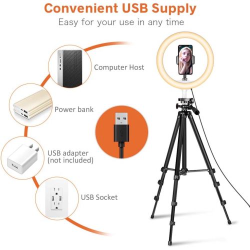  [아마존 핫딜] Sensyne 10USB Selfie LED Ring Light with 50 Extendable Tripod Stand & Flexible Phone Holde for Live Stream/Makeup,Camera, YouTube Video Photography, Compatible with iPhone/Android