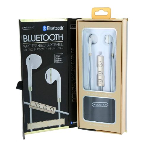  Sentry Industries Inc. Bluetooth Wireless Stereo Earbuds with Mic - White with Gold
