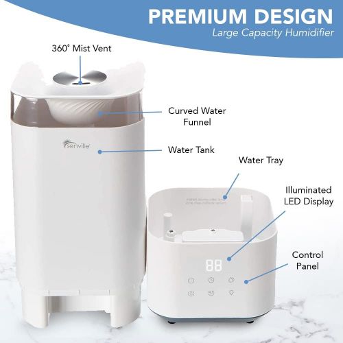  Visit the Senville Store Senville SENHU-55 Top-Fill Large Capacity Cool Mist Humidifier, Ultrasonic, with Essential Oil Diffuser for Aromatherapy, 5L, White