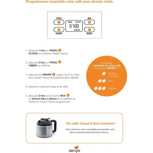  Senya Kaffeemaschine programmierbar Thermoskanne Hot Coffee Edelstahl Liter, 800